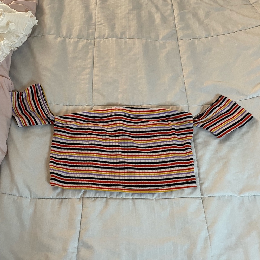 Striped off the shoulder crop top
